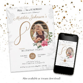 Invitación Personalizado Floral Blanco Foto 80 cumpleaños sor