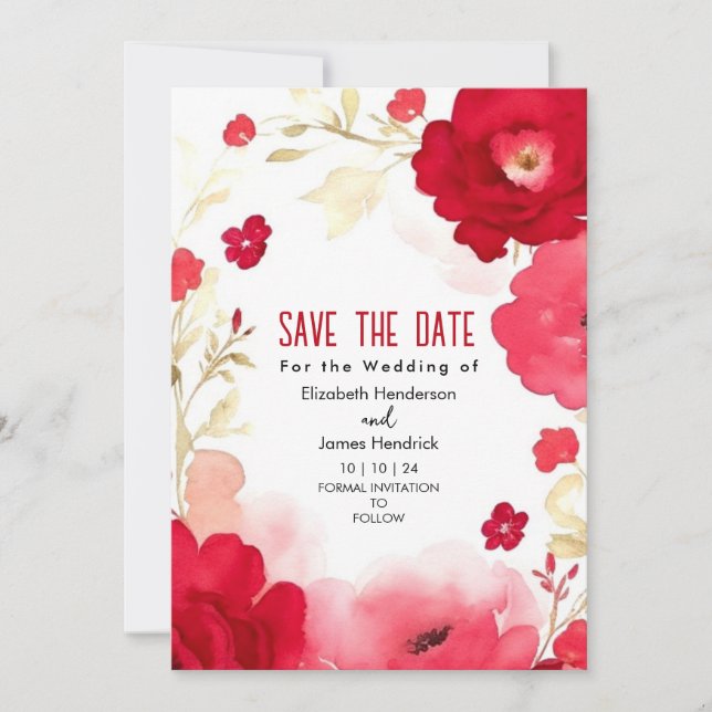 Invitación Personalizado floral Crimson Boda digital rojo (Anverso)