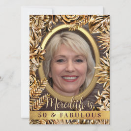 Invitación Personalizado Floral Gold De Lujo Foto 50 Y Fabulo