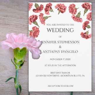 Invitación Personalizado floral moderno de Carnations rosado