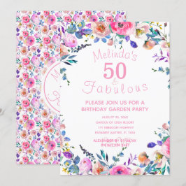 Invitación Personalizado Floral Rosa 50 y fabuloso cumpleaños