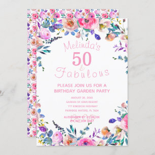 Invitación Personalizado Floral Rosa 50 y fabuloso cumpleaños