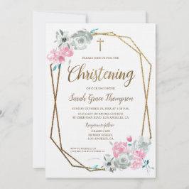 Invitación Personalizado Floral rosa acuarela Bebé Christenin