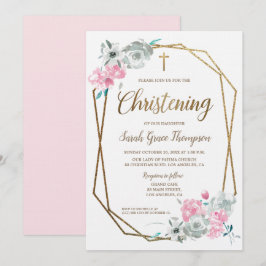 Invitación Personalizado Floral rosa acuarela Bebé Christenin