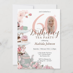 Invitación Personalizado floral rosa Foto Fiesta de té 60 cum