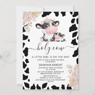 Invitación Personalizado Floral Rosa Santo Vaca Imprimir Baby