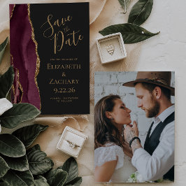 Invitación Personalizado Foto Agate Burgundy Gold Salven la f