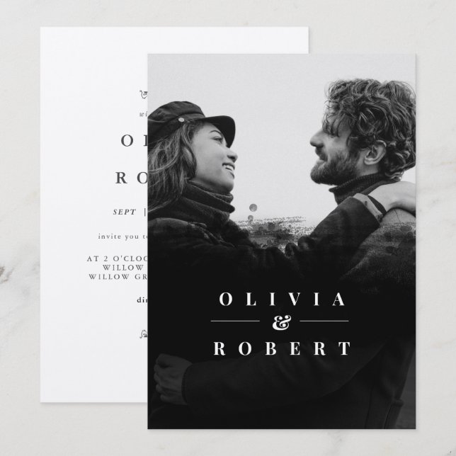 Invitación Personalizado Foto Black Resumen Boda Plata (Anverso / Reverso)