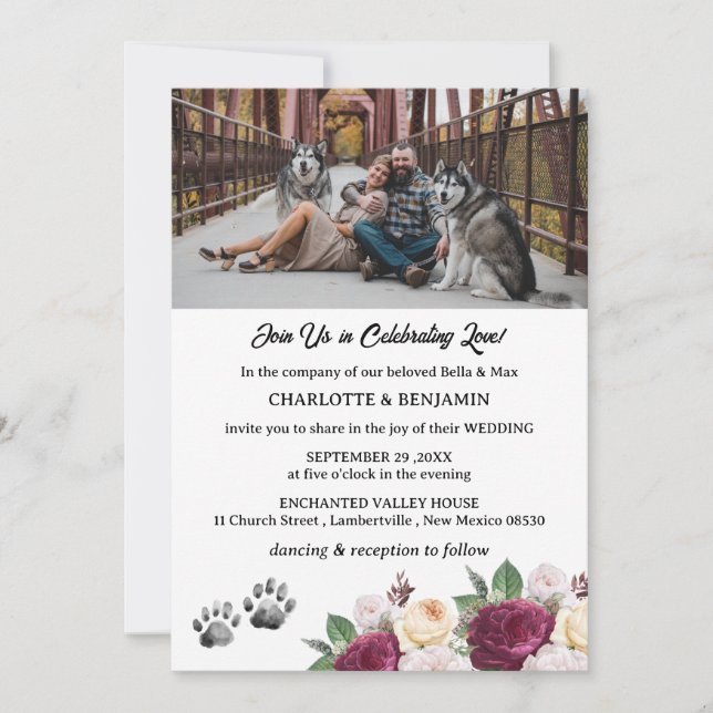 Invitación Personalizado Foto Boda de tema de perro floral de (Anverso)