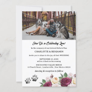 Invitación Personalizado Foto Boda de tema de perro floral de