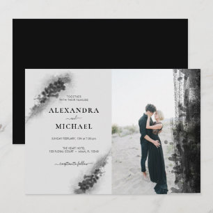 Invitación Personalizado Foto Boda Floral Lavander Negro