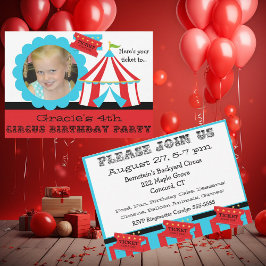 Invitación Personalizado Foto Circus Ticket Cumpleaños 5x7 In