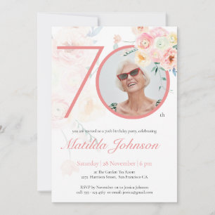 Invitación Personalizado Foto color de agua rosada Floral 70