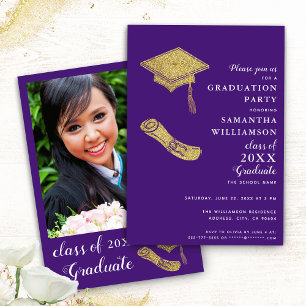 Invitación Personalizado Foto Elegante Partido de Graduación