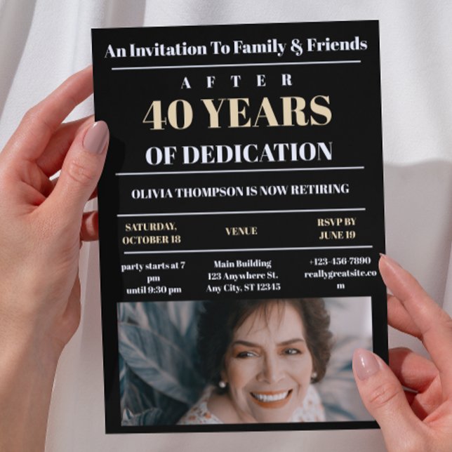 Invitación Personalizado Foto Fiesta de Jubilación Negra (Subido por el creador)