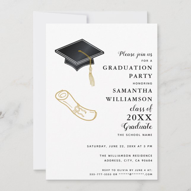 Invitación Personalizado Foto Moderno Elegante Fiesta de Grad (Anverso)