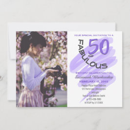 Invitación Personalizado foto morado Fiesta "50 y fabuloso"