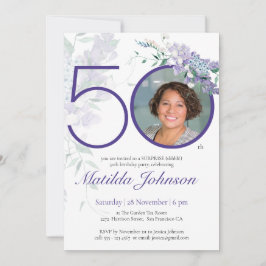 Invitación Personalizado Foto Morple Floral Sorpresa 50 cumpl