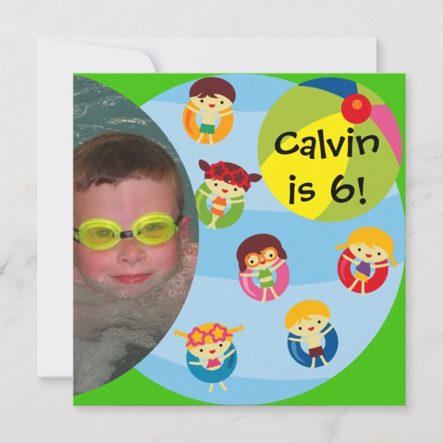 Invitación Personalizado Foto Niño Fiesta Piscina Cumpleaños (Anverso)