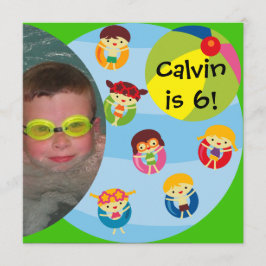 Invitación Personalizado Foto Niño Fiesta Piscina Cumpleaños