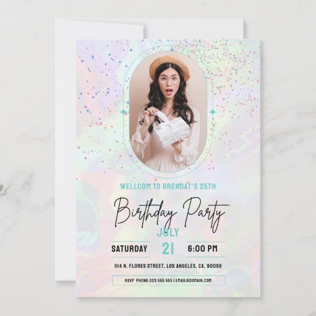 Invitación Personalizado Foto Pastel Fiesta de Cumpleaños (Anverso)