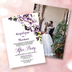 Invitación Personalizado Foto Recepción de Boda Floral Púrpur
