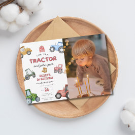 Invitación Personalizado foto tractor 1er cumpleaños