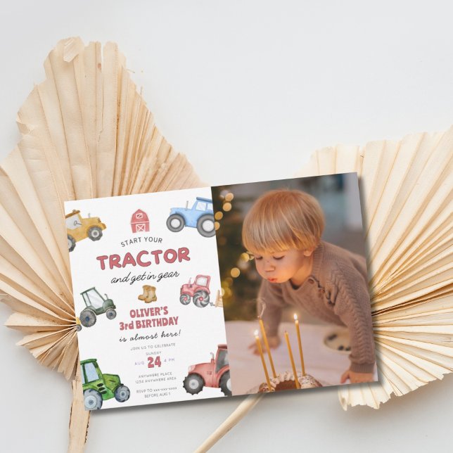 Invitación Personalizado foto tractor 3er cumpleaños (Subido por el creador)