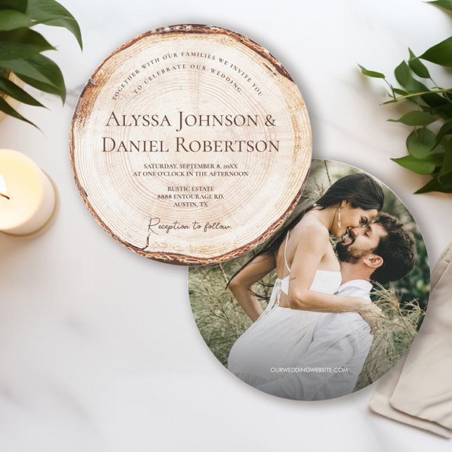 Invitación Personalizado Foto Única Boda Rústica Elegante (Front and back of elegant, unique rustic wedding invitation with custom photo.)