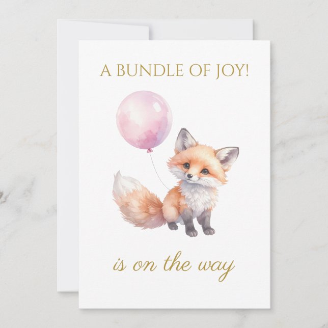 Invitación Personalizado Fox sostiene globos (Anverso)