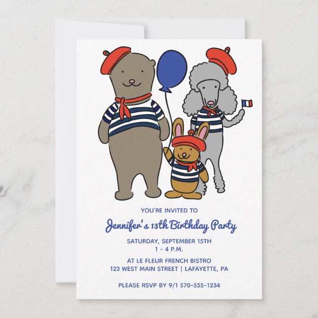 Invitación Personalizado francés lindo Personalizado de anima (Anverso)