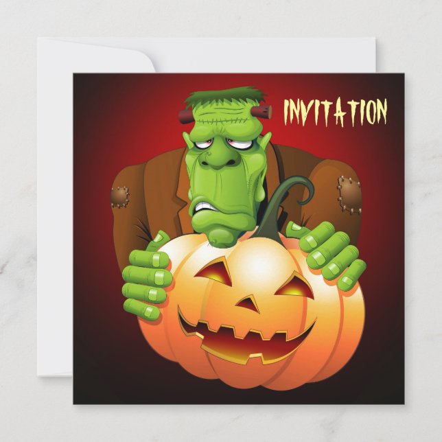 Invitación Personalizado Frankenstein con Calabaza (Anverso)