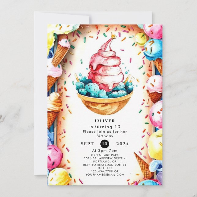 Invitación Personalizado Fun Creamy Ice Cream Cumpleaños (Anverso)