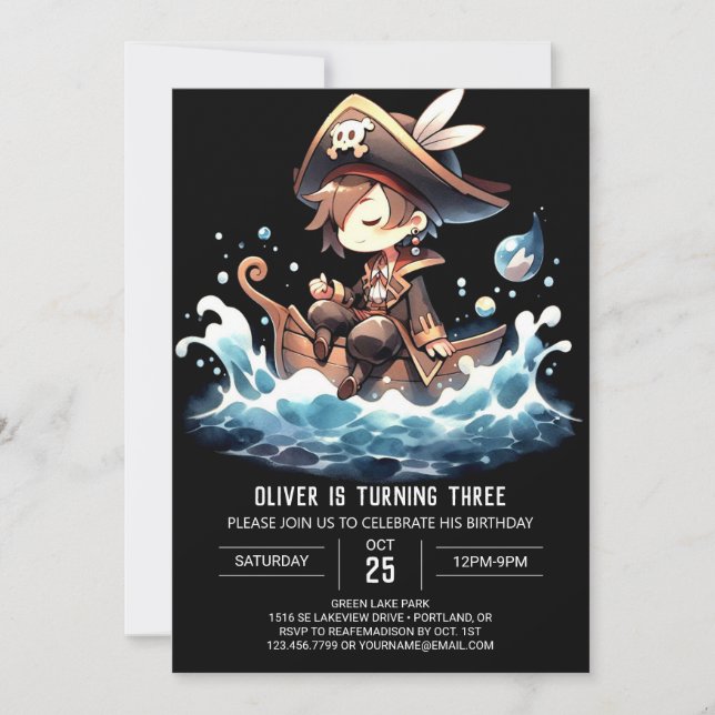 Invitación Personalizado Fun Pirate Cumpleaños (Anverso)