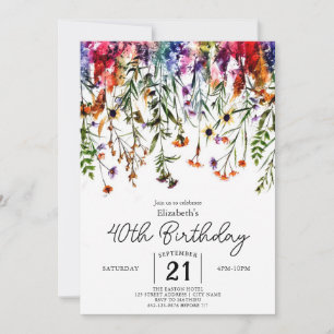 Invitación Personalizado Garden Wildflowers 40 cumpleaños