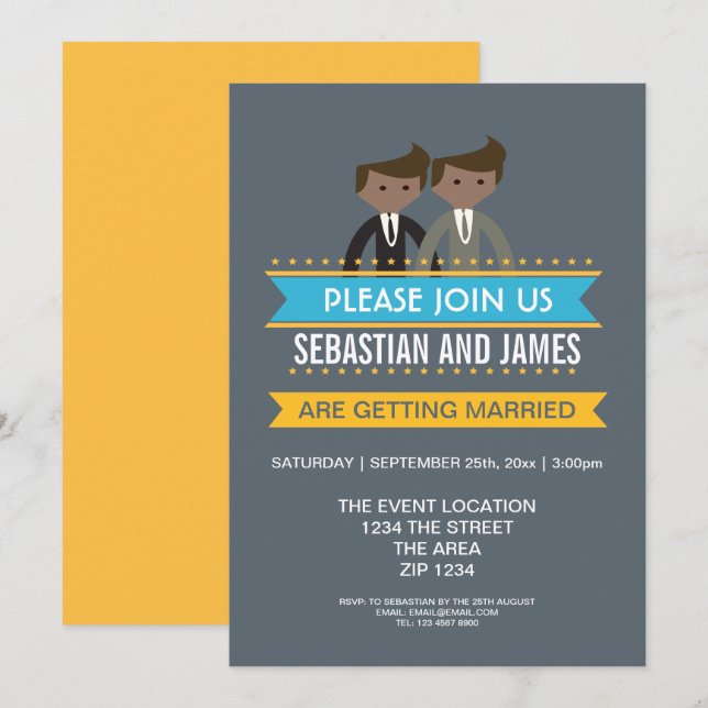 Invitación Personalizado gay Grooms Boda Tema (Anverso / Reverso)