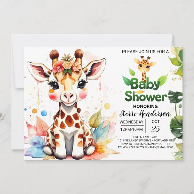 Invitación Personalizado Giraffe Baby Shower (Anverso)