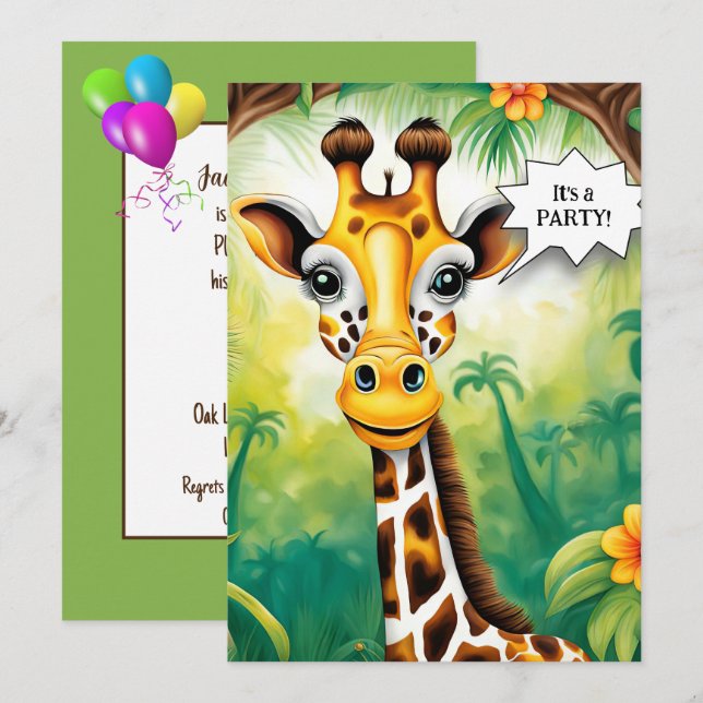 Invitación Personalizado Giraffe Birthday Party (Anverso / Reverso)