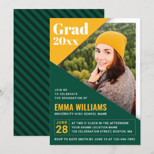 Invitación Personalizado Grad Moderno Amarillo Verde   Gradua