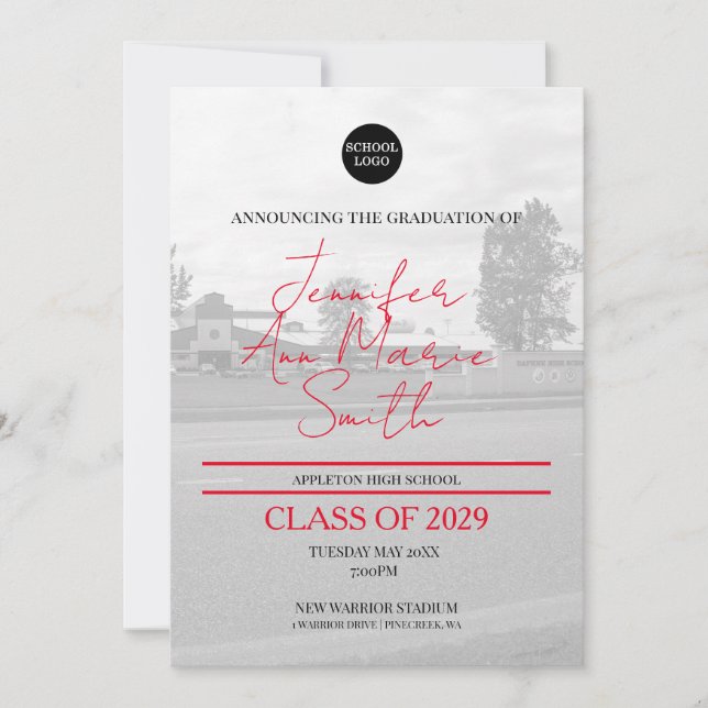 Invitación Personalizado Graduación de oro negro con foto tra (Anverso)