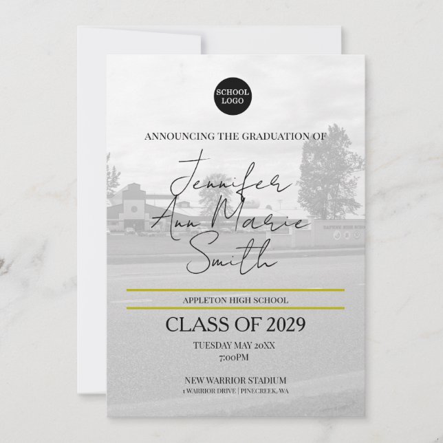 Invitación Personalizado Graduación de oro negro con foto tra (Anverso)