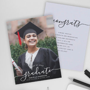 Invitación Personalizado Graduación Elegante Foto de guión mo