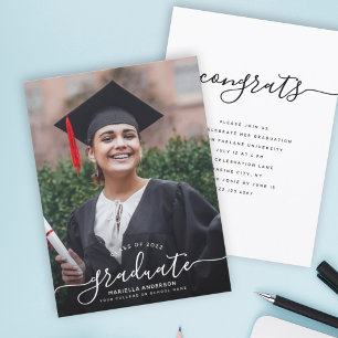 Invitación Personalizado Graduación Elegante Foto de guión mo