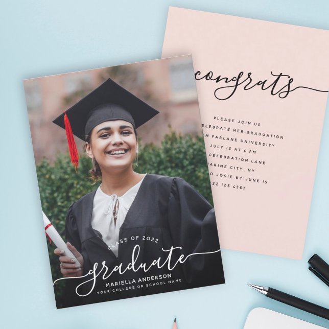 Invitación Personalizado Graduación Elegante Foto de guión mo (Subido por el creador)