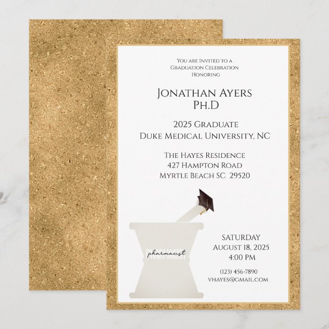 Invitación Personalizado Graduación Farmacéutica (Anverso / Reverso)