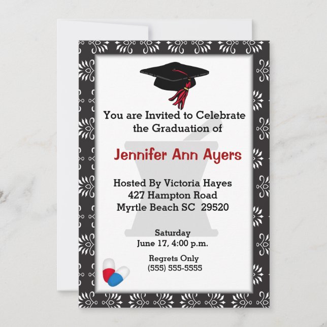 Invitación Personalizado Graduación Farmacéutica (Anverso)