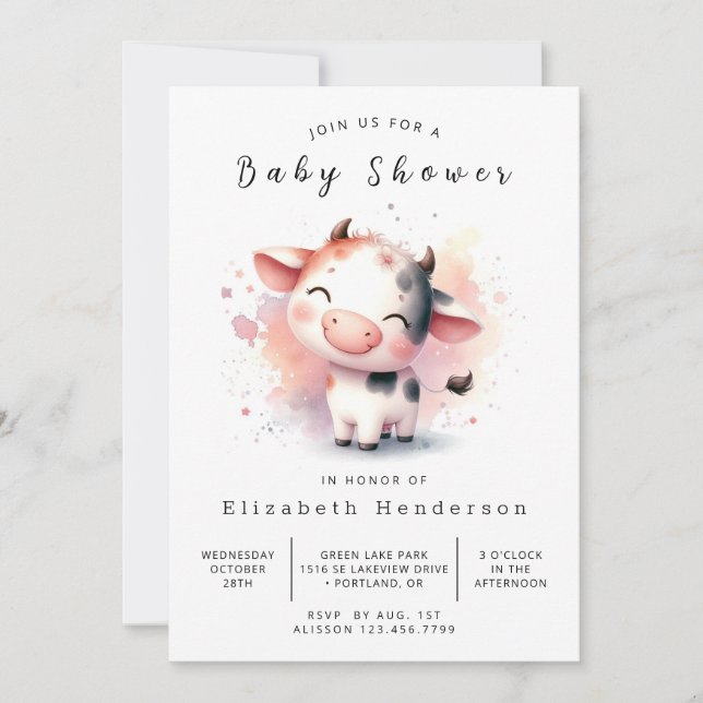 Invitación Personalizado Granja de ternera de vaca Baby Showe (Anverso)