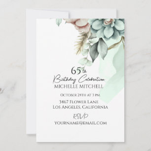Invitación Personalizado Green Floral Vintage 65th Birthday