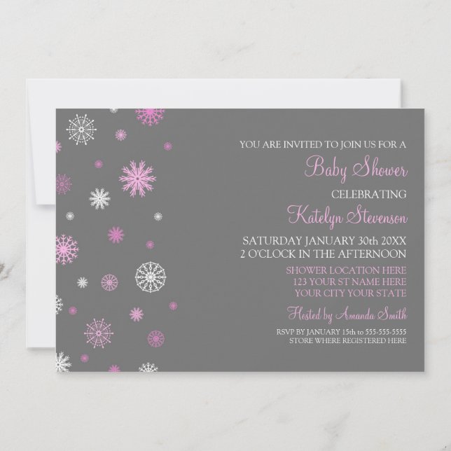 Invitación Personalizado gris rosado Baby Shower del navidad (Reverso)