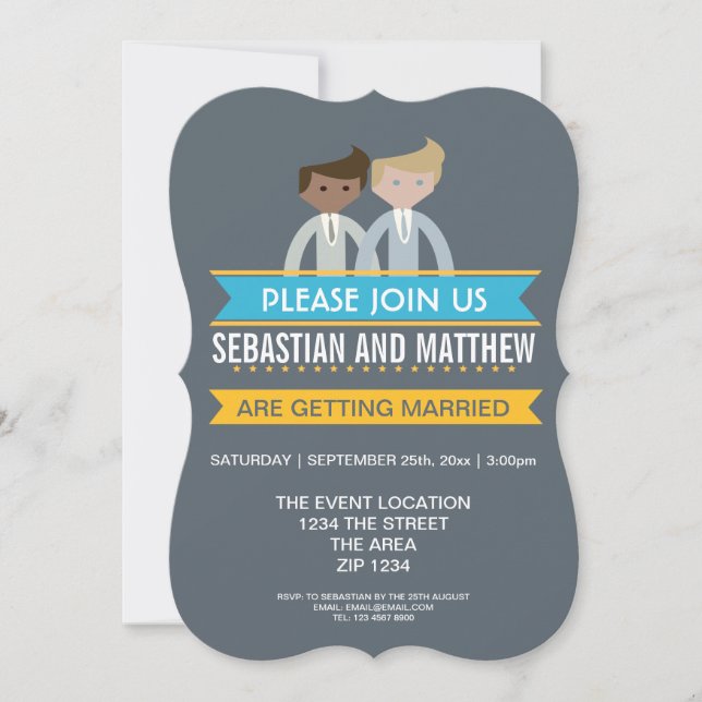 Invitación Personalizado Grooms Gay Boda Tema (Anverso)